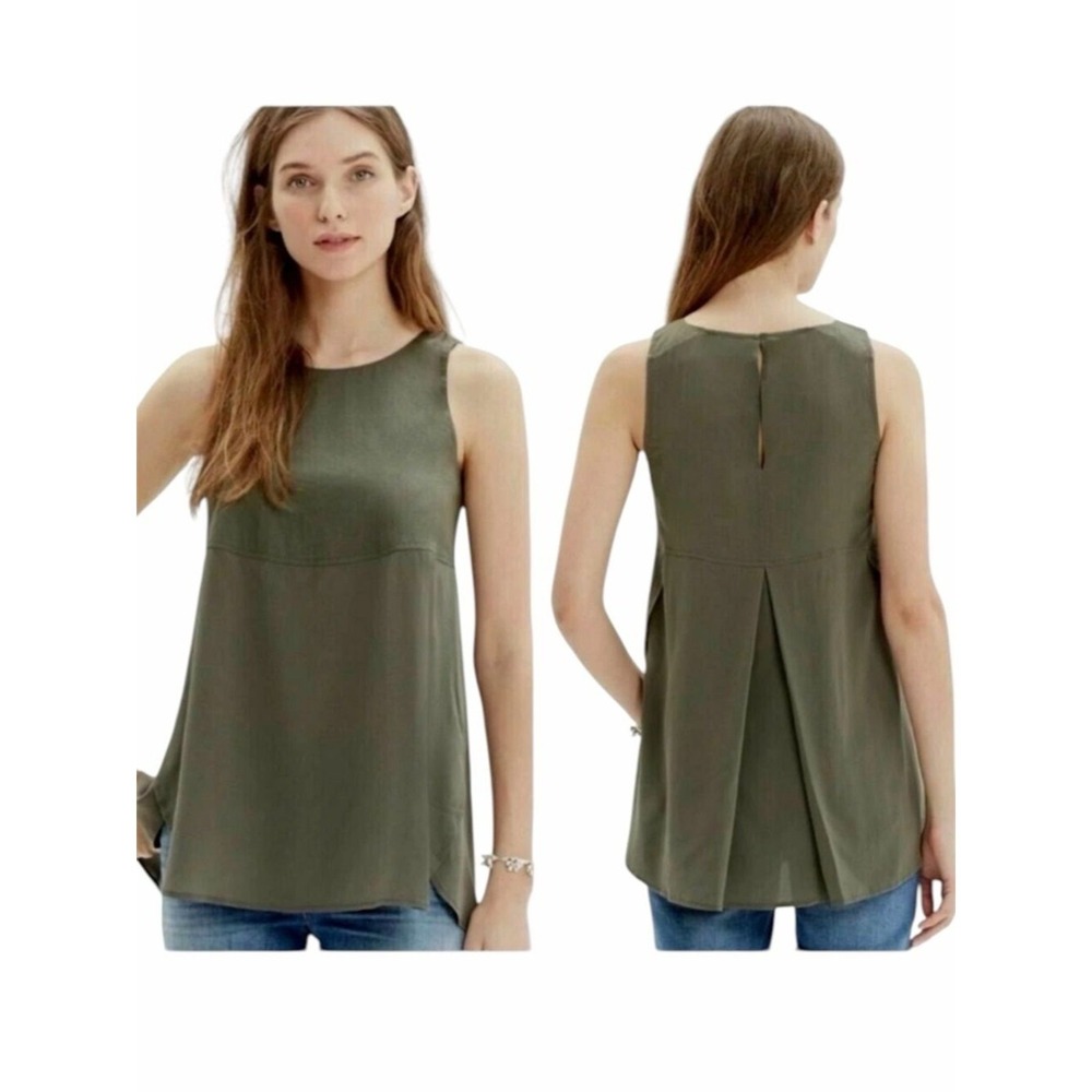 Madewell Silk Pleat-Back Tank Women XS Green Sleeveless‎ Mixed Media Top